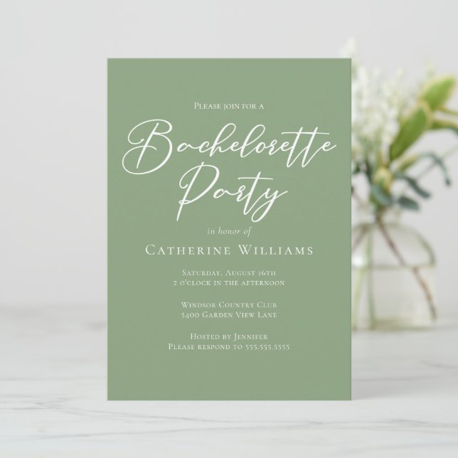 Invitation Chic Sage Green Bachelorette Party (Debout devant)