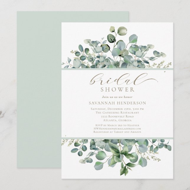 Invitation Chic Sage Green Floral Bridal Shower Editable (Devant / Derrière)