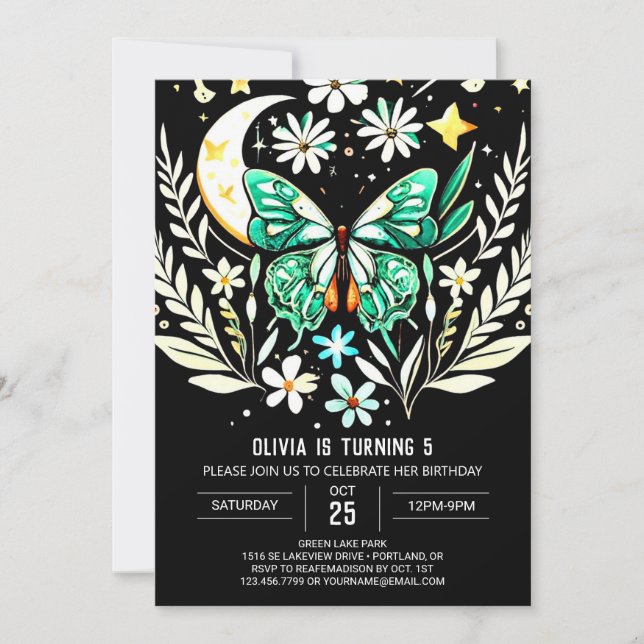 Invitation Chic Sage Papillon Vert Anniversaire (Devant)