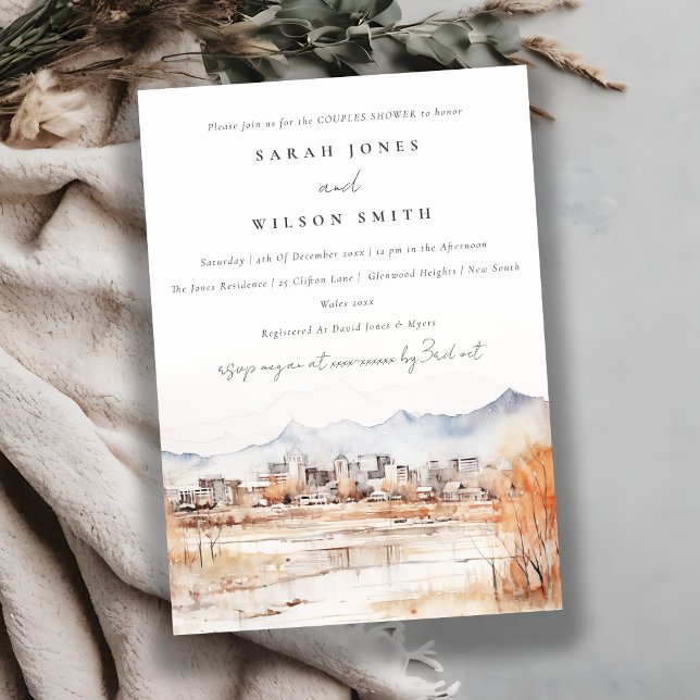 Invitation Chic Salt Lake City Utah Aquarelle Couples Douche (Créateur téléchargé)