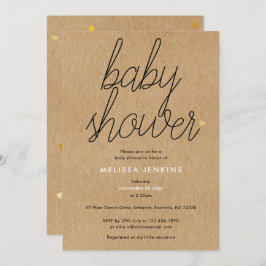 Invitation Chic Script Baby shower Gold Coeurs Rustique Kraft