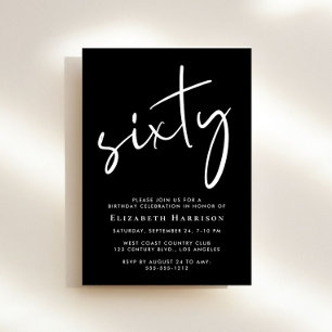 Invitation Chic Script Black 60th Birthday Party