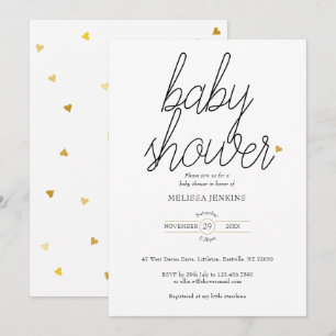 Invitation Chic Script Cœurs Dorés Baby Shower / Sprinkles