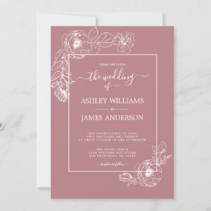 Invitation Chic Script Floral Outline Dusty Rose Mariage