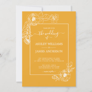 Invitation Chic Script Floral Outline Mellow Jaune Mariage