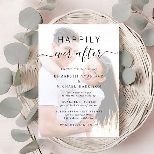Invitation Chic Script Photo QR Code Dusty Blue Mariage