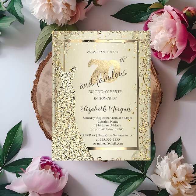 Invitation Chic Sequins Robe Or 70e anniversaire (Créateur téléchargé)