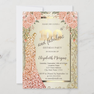 Invitation Chic Sequins robe Rose or 100e anniversaire