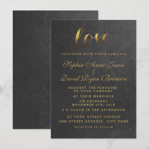 Invitation Chic Shining Gold Foil Love Black Wedding Invitati