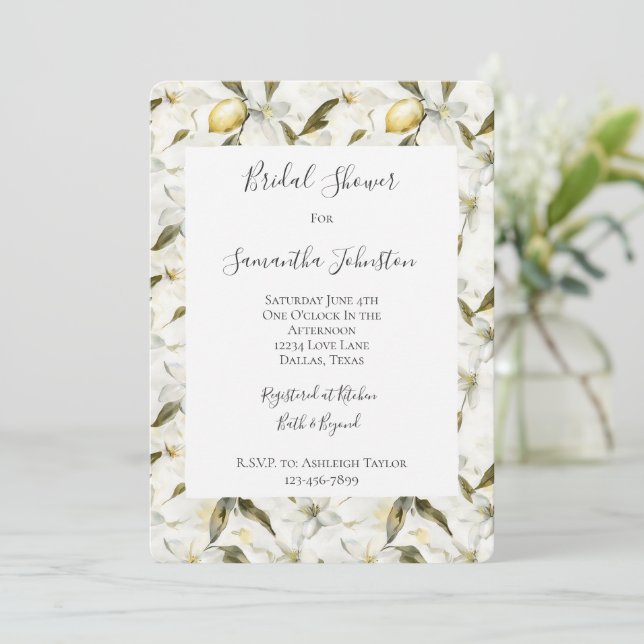 Invitation Chic sicilien Citrons d'été Fête des mariées flora (Debout devant)