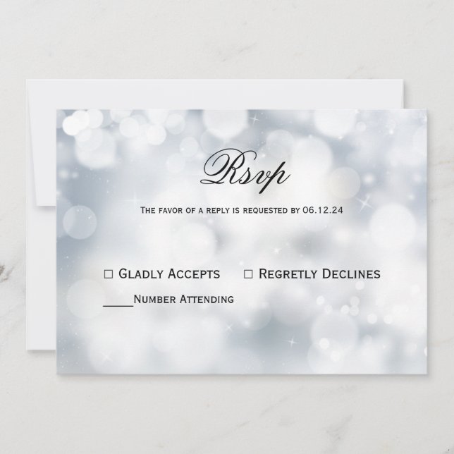 Invitation Chic Silver Bokeh Mariage léger Rsvp (Devant)