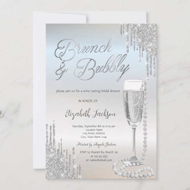 Invitation Chic Silver Drivers Pearls Prosecco Fête des marié (Devant)