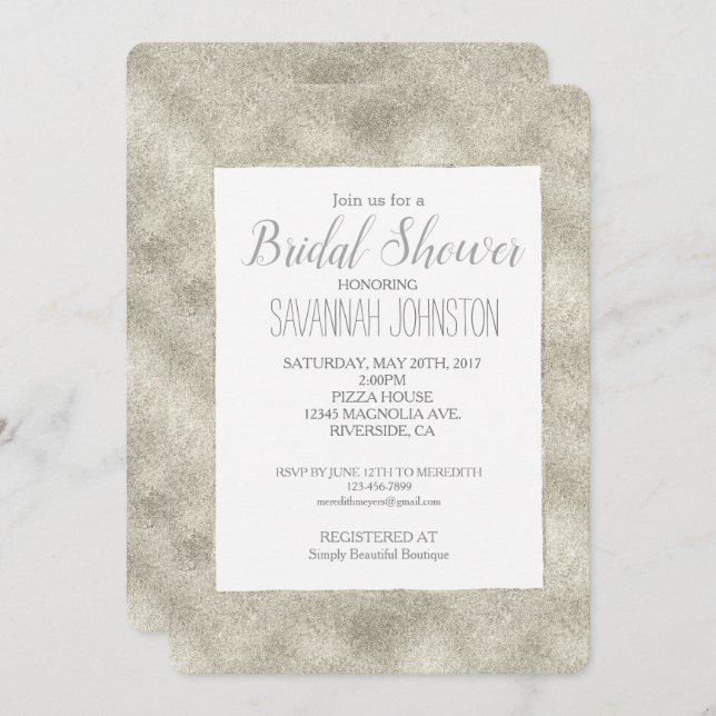 Invitation Chic Silver Glitz douche nuptiale (Devant / Derrière)