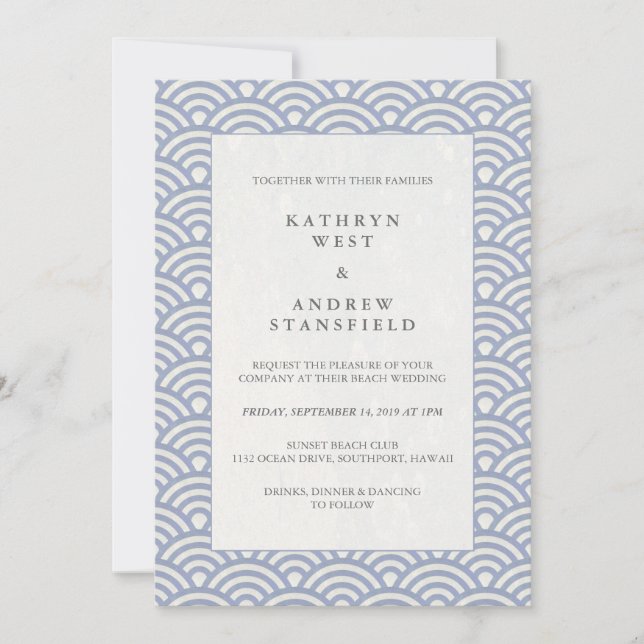 Invitation Chic Simple Japonais Seigaiha Waves Beach Wedding (Devant)