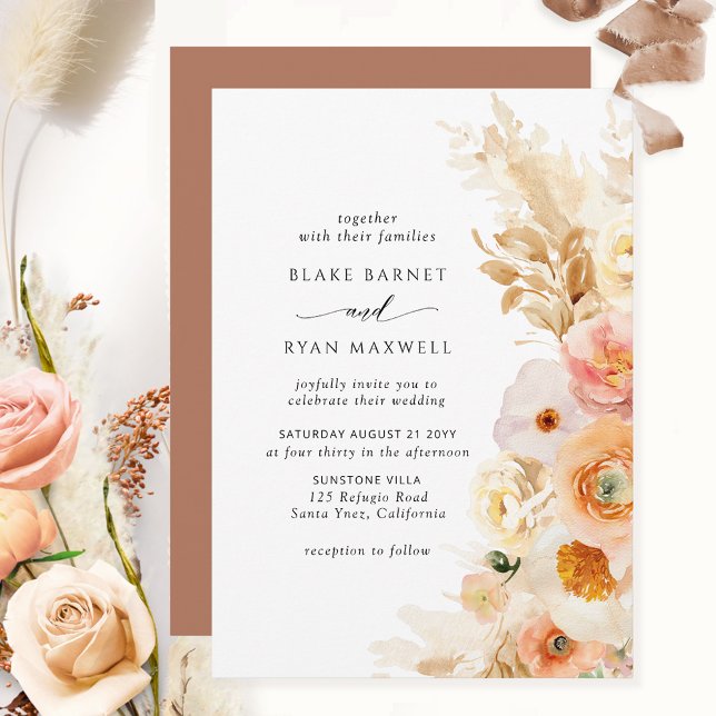 Invitation Chic Simple Peach Blush Cream Mariage en terre cui (Créateur téléchargé)