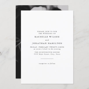 Invitation Chic simple photo noir blanc Mariage Monogramme