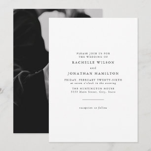 Invitation Chic Simple Photo Noir Blanc Monogramme Mariage