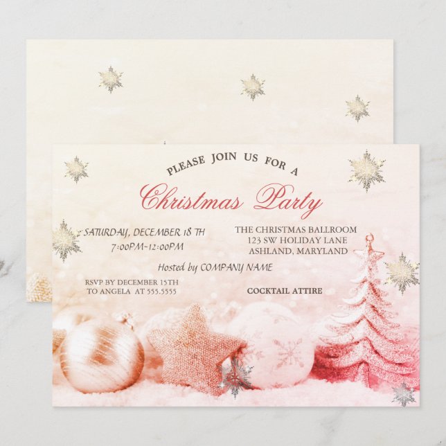 Invitation Chic Snowflakes, Christmas Tree Balls Company (Devant / Derrière)