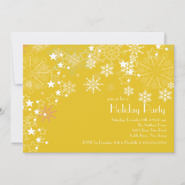 Invitation Chic Snowflakes Gold de Noël (Devant)