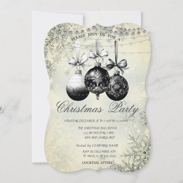 Invitation Chic Snowflakes, Lumières, Black Balls Noël (Devant)