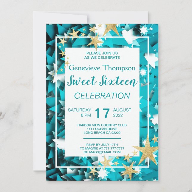 Invitation Chic Stars Sweet sixteen Party (Devant)