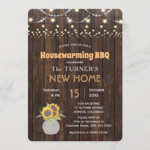 Invitation Chic Sunflowers String Lumières Fête de chauffage 