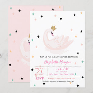 Invitation Chic Swan, Étoiles, Baby shower Princesse