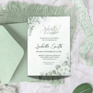 Invitation Chic Sweet 16 Rose Botanical Greenery Anniversaire