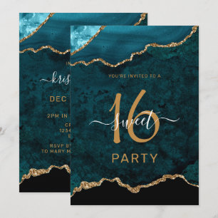 Invitation Chic Sweet sixteen Turquoise Gold Agate Party