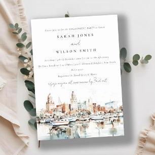 Invitation Chic Tampa Floride Skyline Fiançailles d'aquarelle