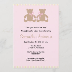 Invitation Chic Teddy Bear Baby shower - Twin Girl