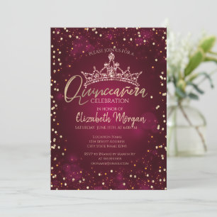 Invitation Chic Tiara, Diamonds Bourgogne Quinceañera