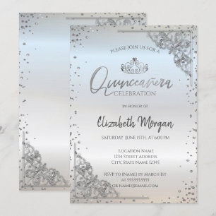 Invitation Chic Tiara en argent, Diamonds Quinceañera