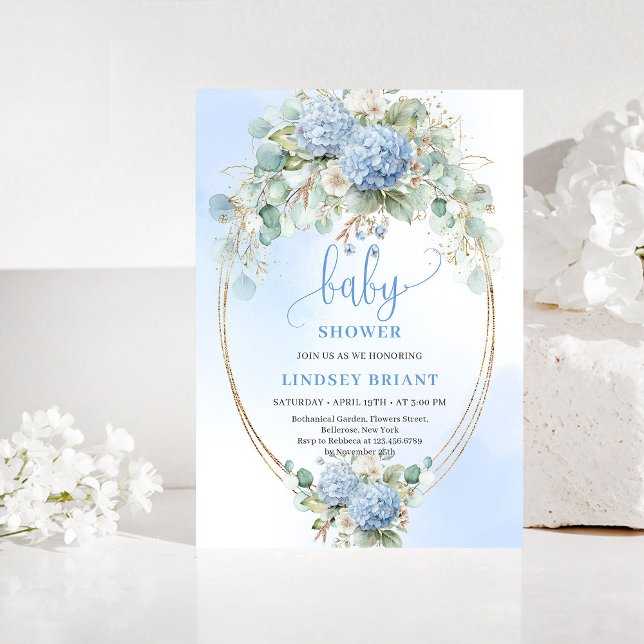Invitation Chic Timeless Bohemian Blue Hydrangeas Baby Shower (Timeless Bohemian Blue Hydrangeas Baby Shower Invite)