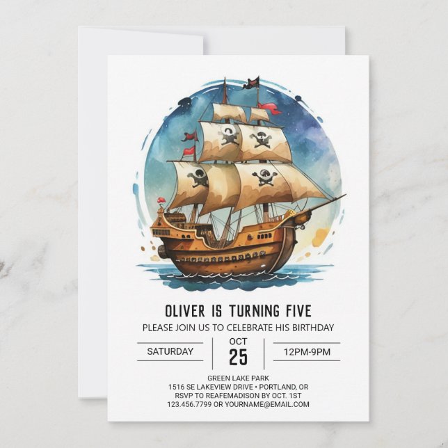 Invitation Chic Treasure Map Jolly roger Pirate Anniversaire (Devant)