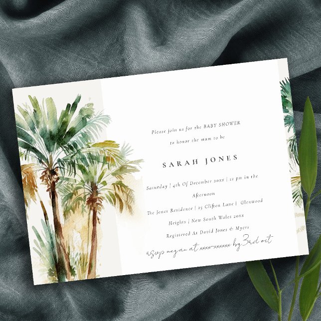Invitation Chic Tropical Aquarelle Palm Trees Baby shower (Créateur téléchargé)