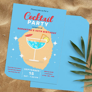 Invitation Chic Tropical Blue Cocktail Soirée Anniversaire