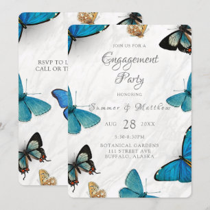 Invitation Chic Turquoise Bleu Peint Papillon Partie d'engage
