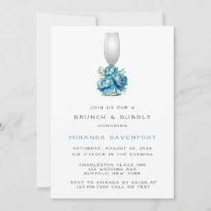 Invitation Chic Turquoise Bleu Peony Flower Brunch & Bubbly