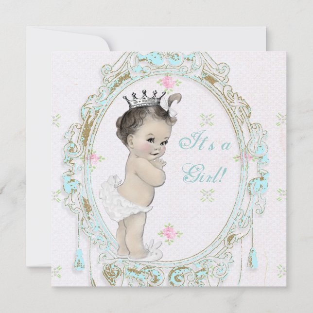 Invitation Chic Turquoise Blue Princess Baby shower (Devant)