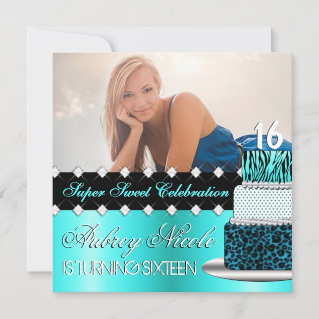 Invitation chic turquoise et noire de photo de (Devant)