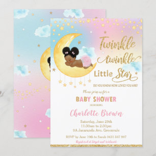 Invitation Chic Twinkle Little Star African Girl Baby shower 