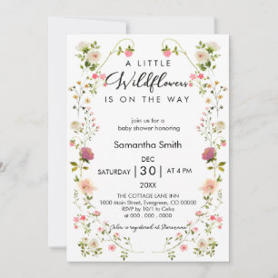 Invitation Chic Un Petit Baby shower Fille Fleur sauvage