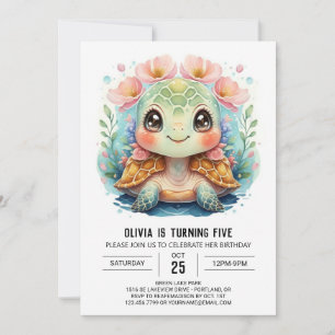 Invitation Chic Under the Sea Turtle Girl Anniversaire
