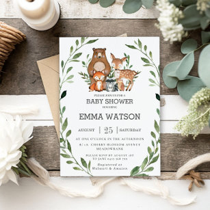 Carte d'invitation baby shower ou fête - Animaux fleurs