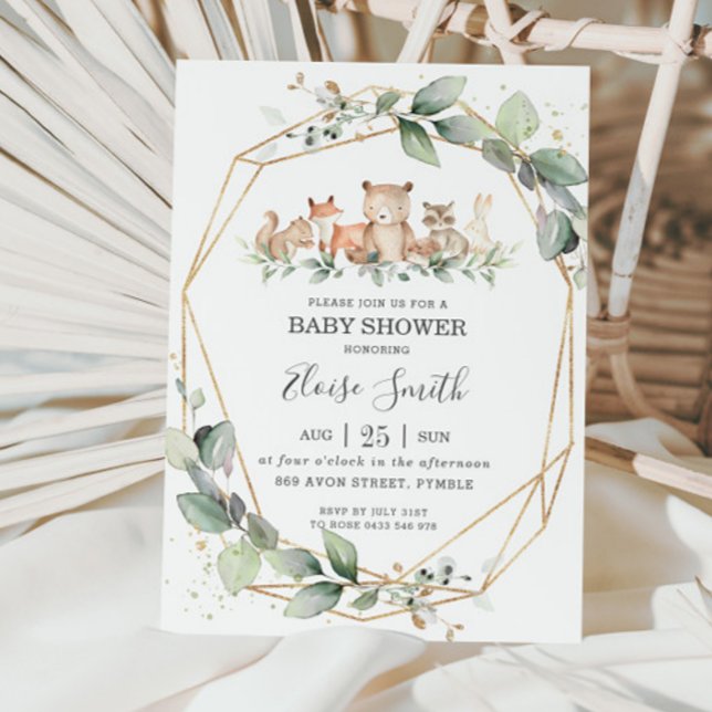 Invitation Chic verdure Bois Animaux Baby shower Neutre (Créateur téléchargé)