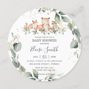 Invitation Chic verdure Bois Animaux Baby shower Neutre
