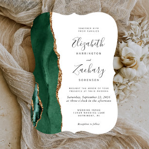 Invitation Chic Vert Émeraude Or Agate Sombre Support Mariage