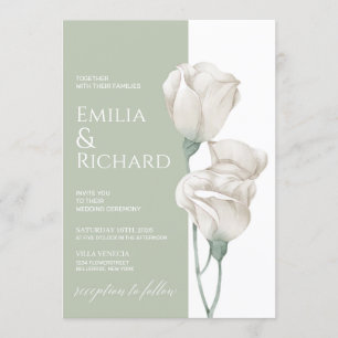 Invitation Chic vert pastel poudre blanc mariage floral