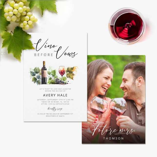 Invitation Chic Vino Avant Vows Photo Fête des mariées Winery (Créateur téléchargé)